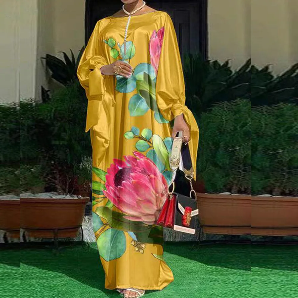 Robes Women 2024 Vintage Printed Long Sleeve Dresses Casual Loose Bohemian Vestidos Summer Casual Loose Long Maxi Sundress