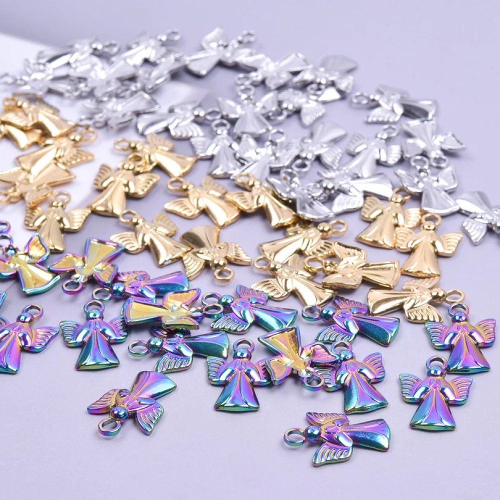 Fashion DIY Charms Jewelry Making Religious Colorful Pvd Gold Plated Stainless Steel Baby Angel Wing Pendant For Necklace