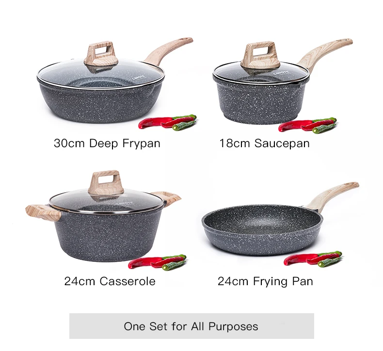 Carote OEM 7pcs Cast Aluminum Cooking Pots and Pans With Induction Bottom Non Stick Cookware Sets Granite Kitchen Utensils