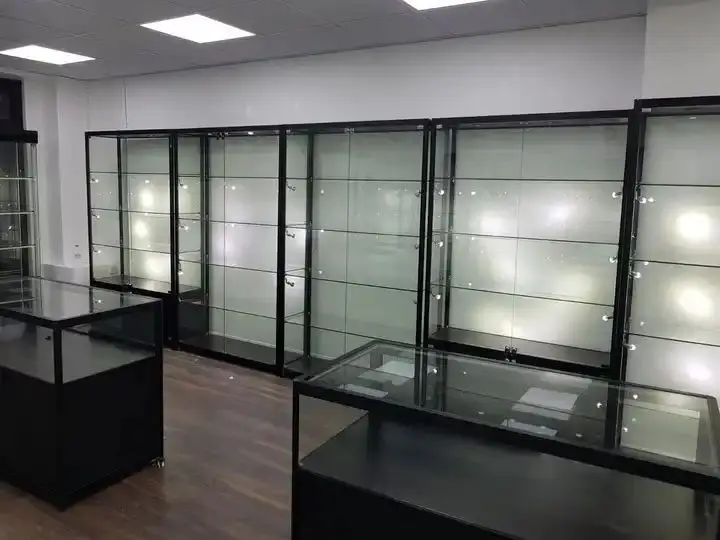Jewelry Shop Display Glass Showcase Cabinet With Glass Door Light Glass Display Cabinet