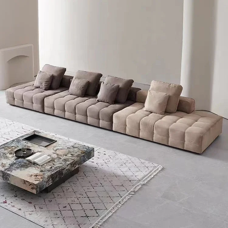 Motumasa Design Large Flat Leather Sofa Set Lawrence Italian Minimalist Style for Villa Living Room