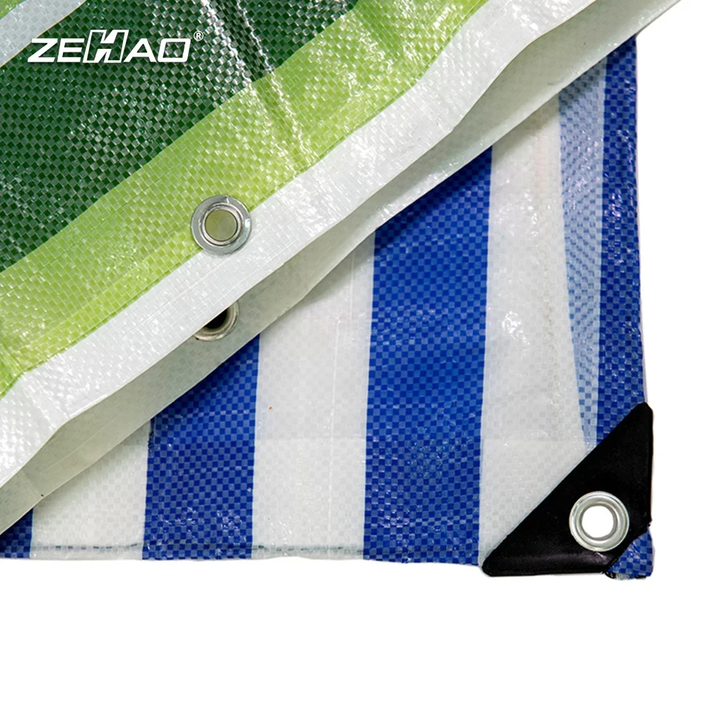 Zehao Waterproof Colorful Tarp For Stall Tent Wall Cargo Floor Roofing Cover Blue Orange PE Tarpaulin Stripe Tarp