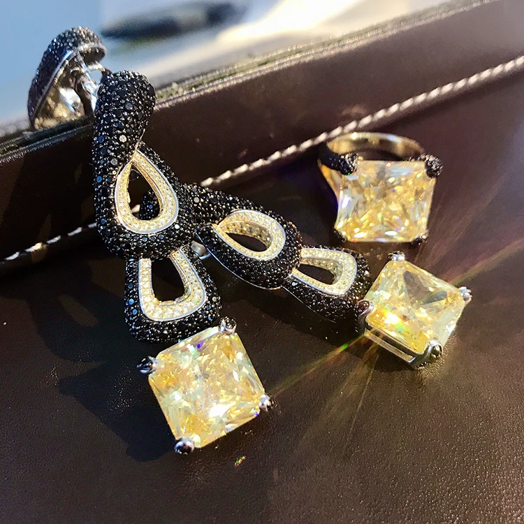 Luxury Jewelry Earrings S925 Silver Yellow Cubic Zirconia Gemstone Earrings  For Women Dangle Earrings