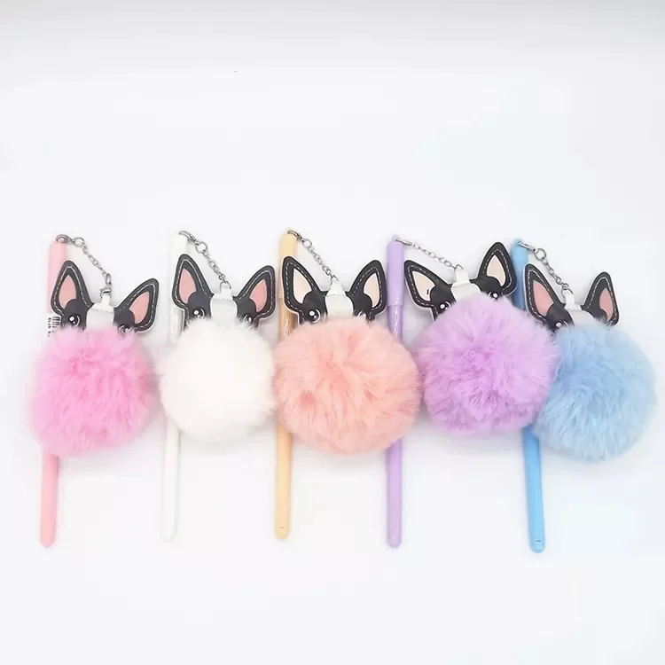 2024 Attractive Style Lovely Cartoon Creative Gel Pen Fluffy Plush Pom Pom Ball Pen