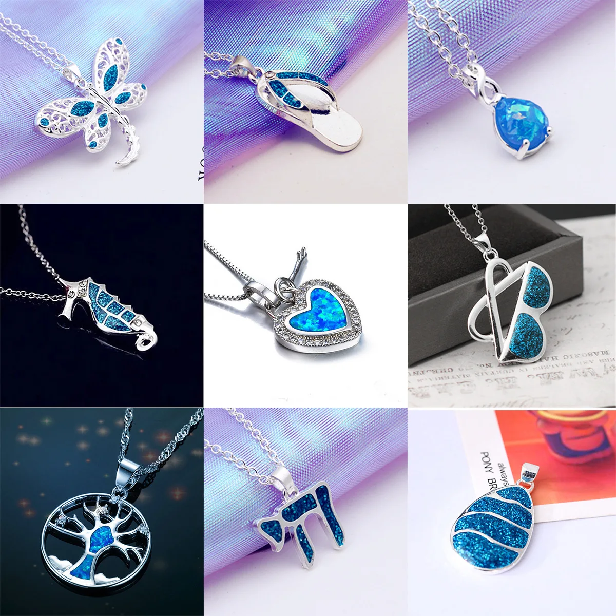 Fashion Silver Filled Blue Opal Sea Turtle Pendant Necklace Animal Beach Jewelry Accessory for women