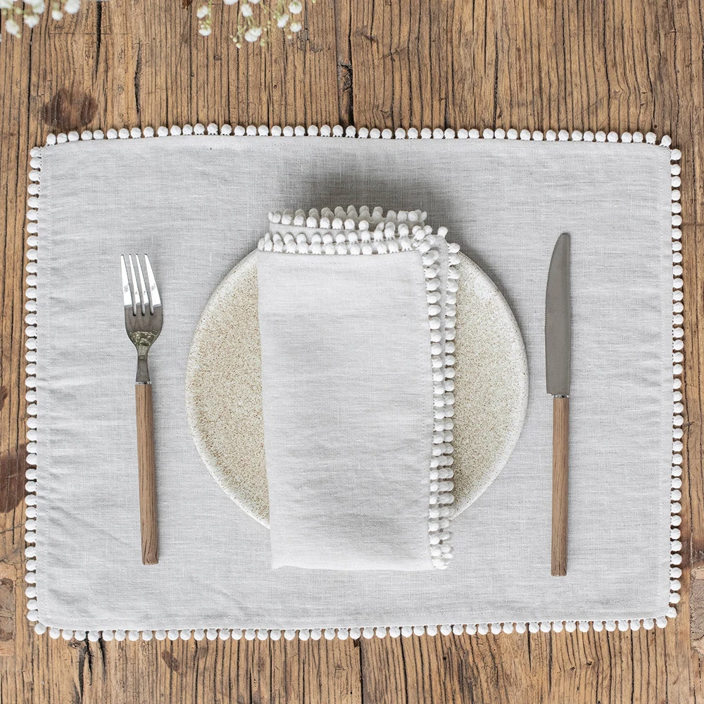 Custom Size Lace trim linen cloth Napkin for hotel pure Linen placemat organic embroidered Linen cotton Wedding Napkins