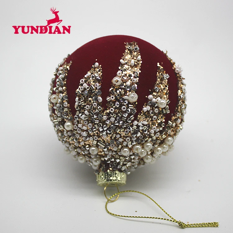 BSCI Factory Wholesale 8cm Red Flocked Christmas Decorative Glass Ball