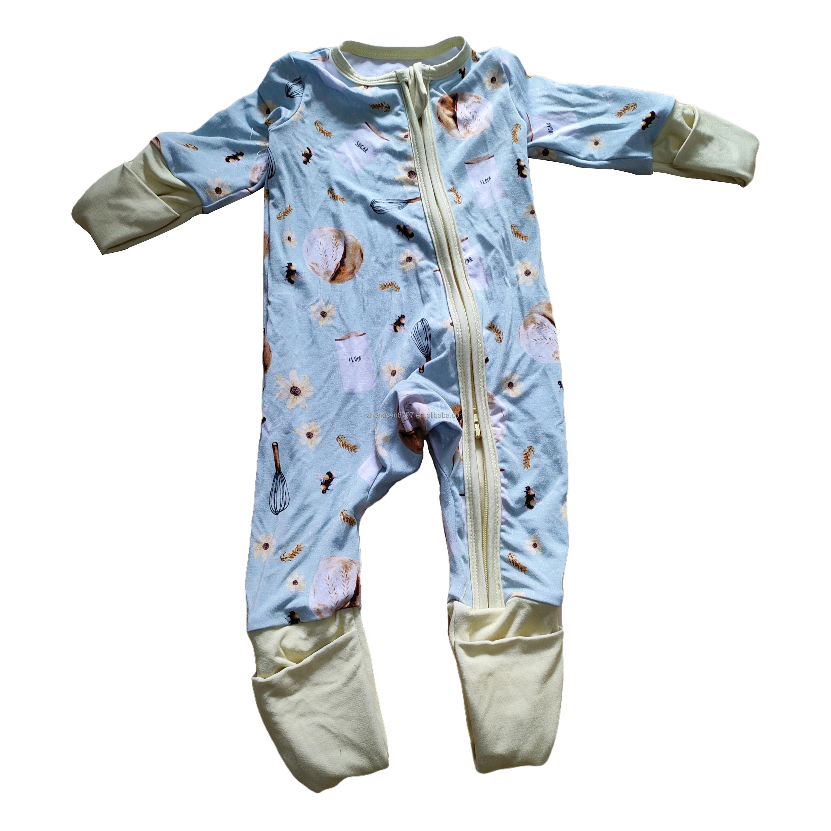 Wholesale Girl Spring Rompers Bamboo Zipper Cute Cartoon Pajamas For Kids Print Long Sleeve Beautiful Baby Bodysuit