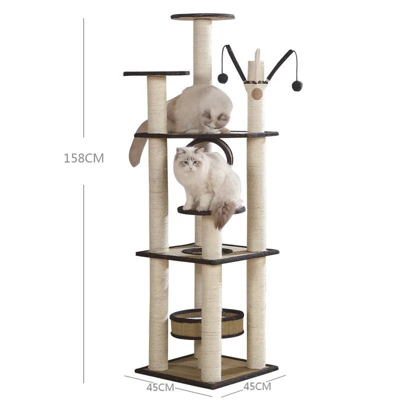 Hot sale  high quality  sisal multi style short plush scratcher cat tree tower with wood cat scratcher board