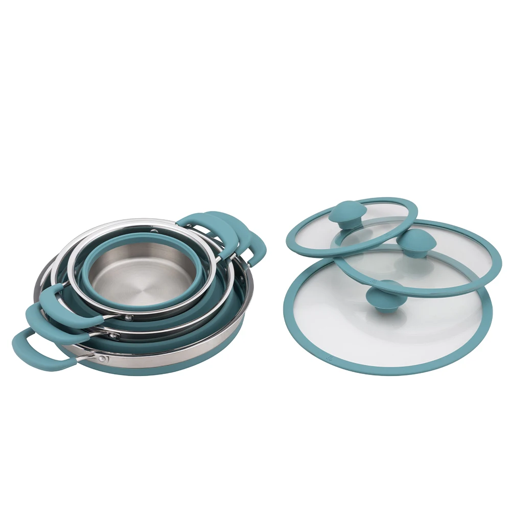 1L 1.5L 3L Large Capacity Foldable And Portable Pot Set Camp Silicone Camping Pot With Lid