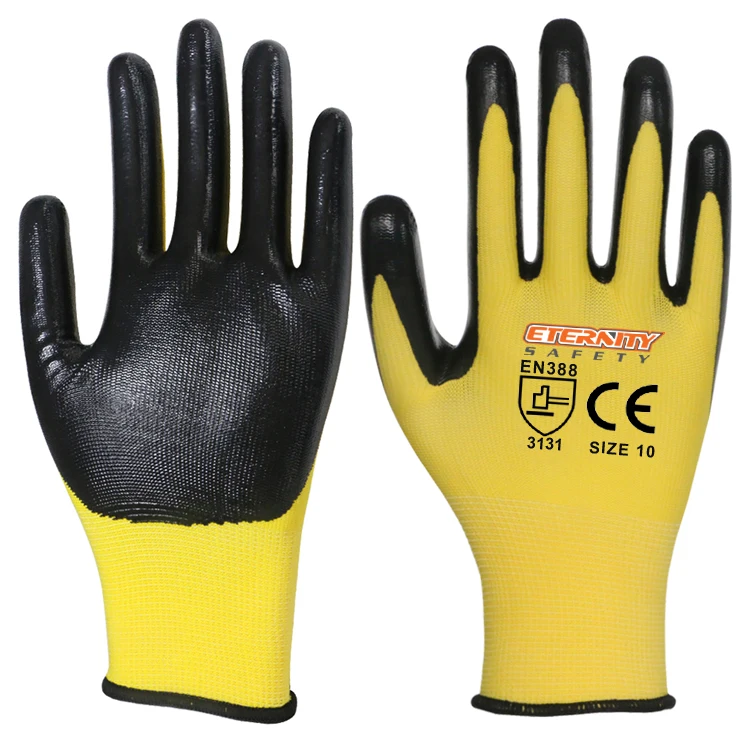 
Protective safety black nitrile coated glove with en388 Protective safety black nitrile coated glove with en388<img data-src=
