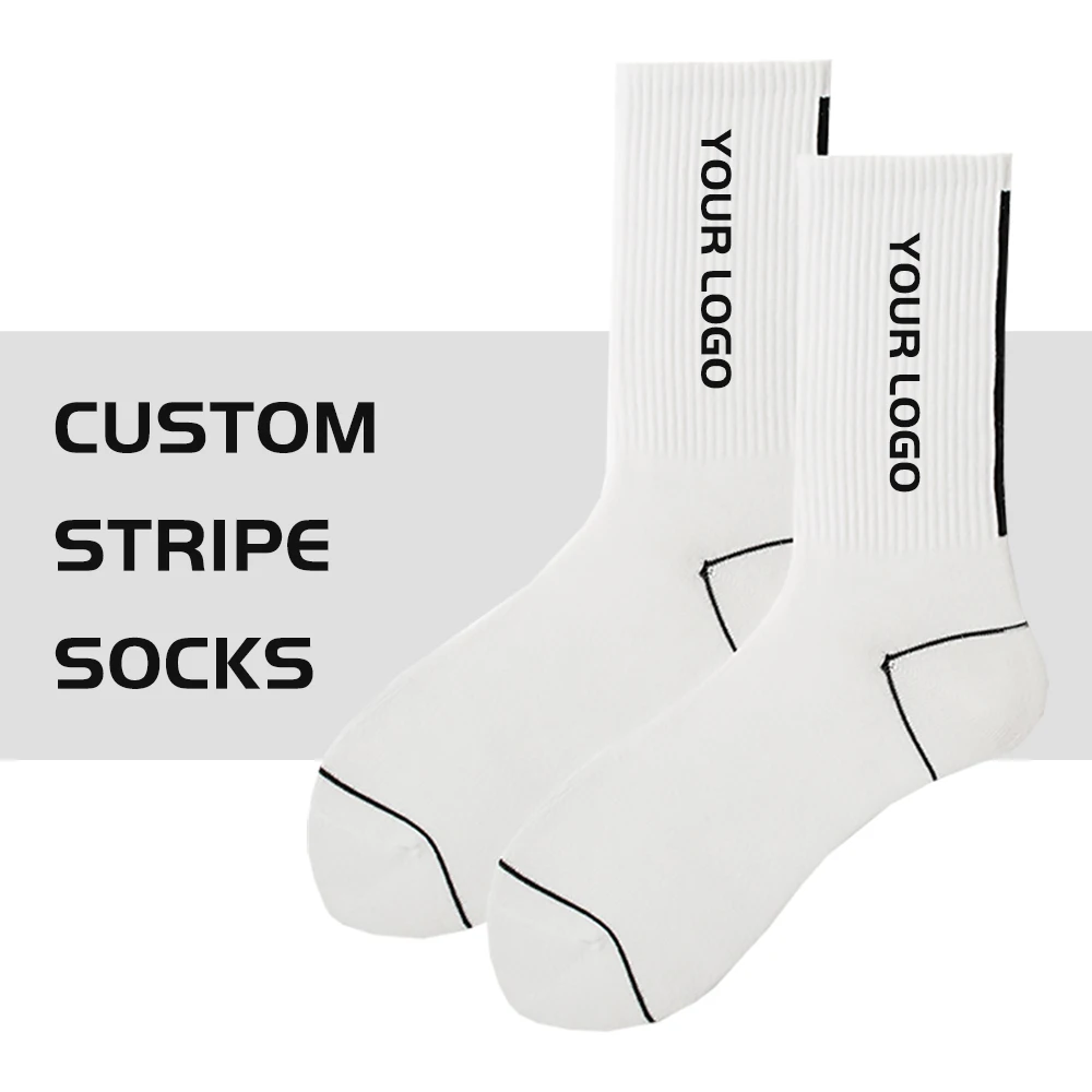 white stripe socks cotton custom socks crew stripe socks