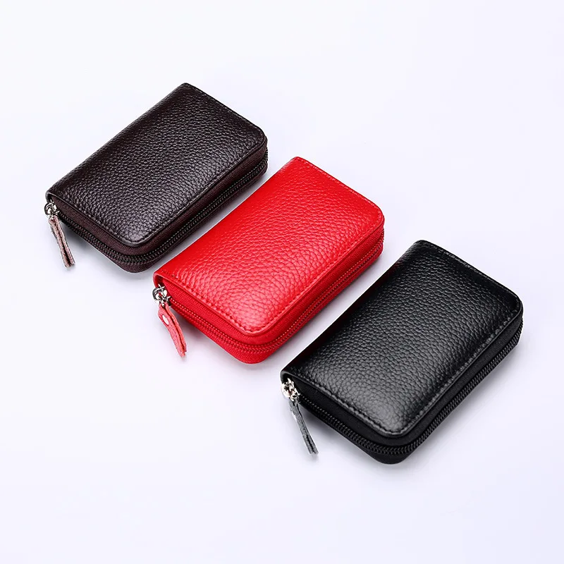 
atinfor RFID Card Clip Leather Card Cover Organ Zipper Leather Multi-Functional Wallet Certificate Purse 