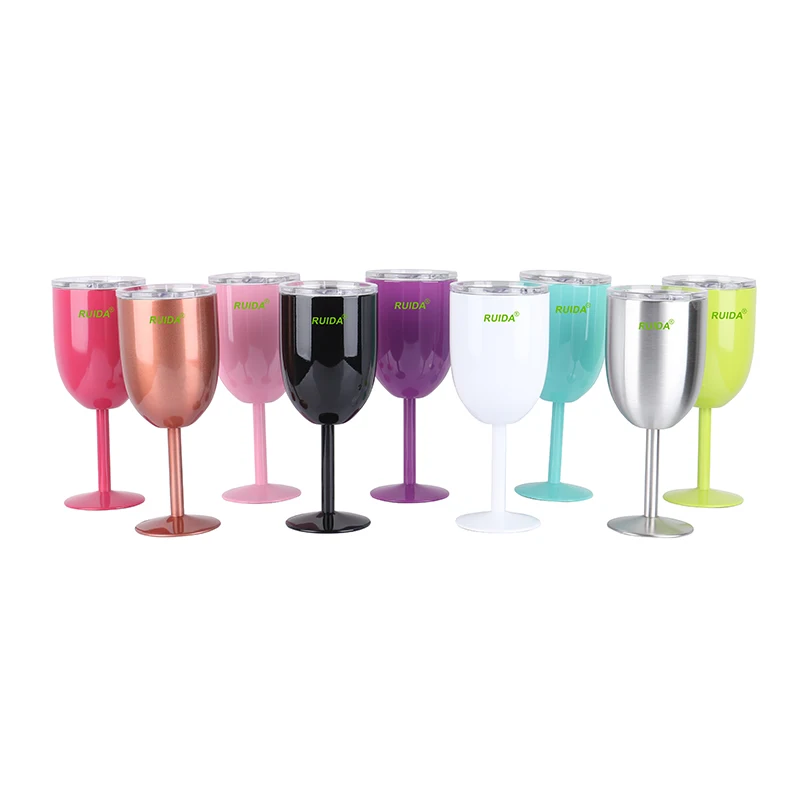 Double wall stainless steel insulated vacuum color wine glass with lid