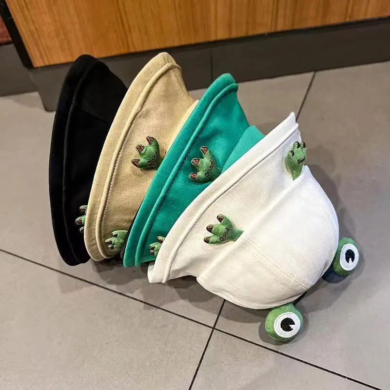 Cute Spring Summer Outdoor Travel Foldable 3D Cartoon Frog Bucket Hat Cap for Woman