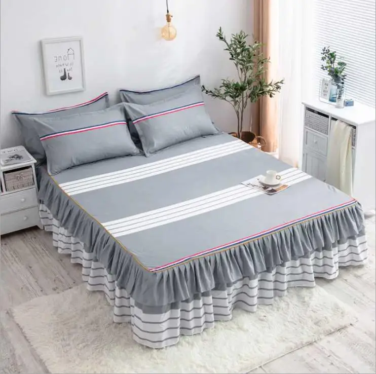 100% Polyester Fibres Quilt Cover Bedding Sets Fashion Floral Bedsheets Korean Style Fitted Bed Set