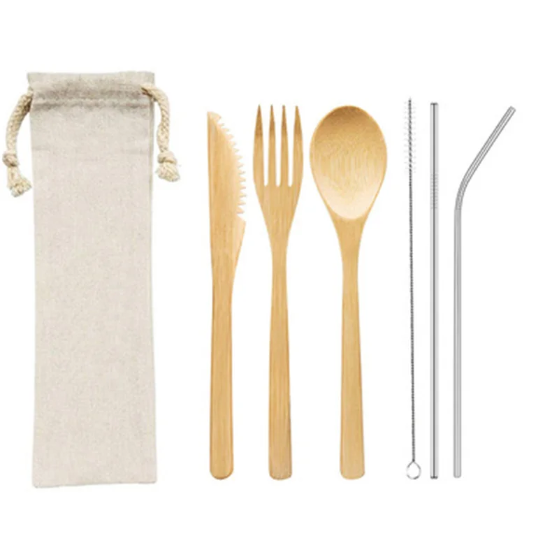 Handle Eco-Friendly Organic Rice Bone China Dinner Set Wood Cutlery Bamboo With Real Handle