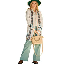 Fall Winter Clothing Ladies Casual Outwear Vintage Solid Open Front Buttons Long Women Sweater Cardigan