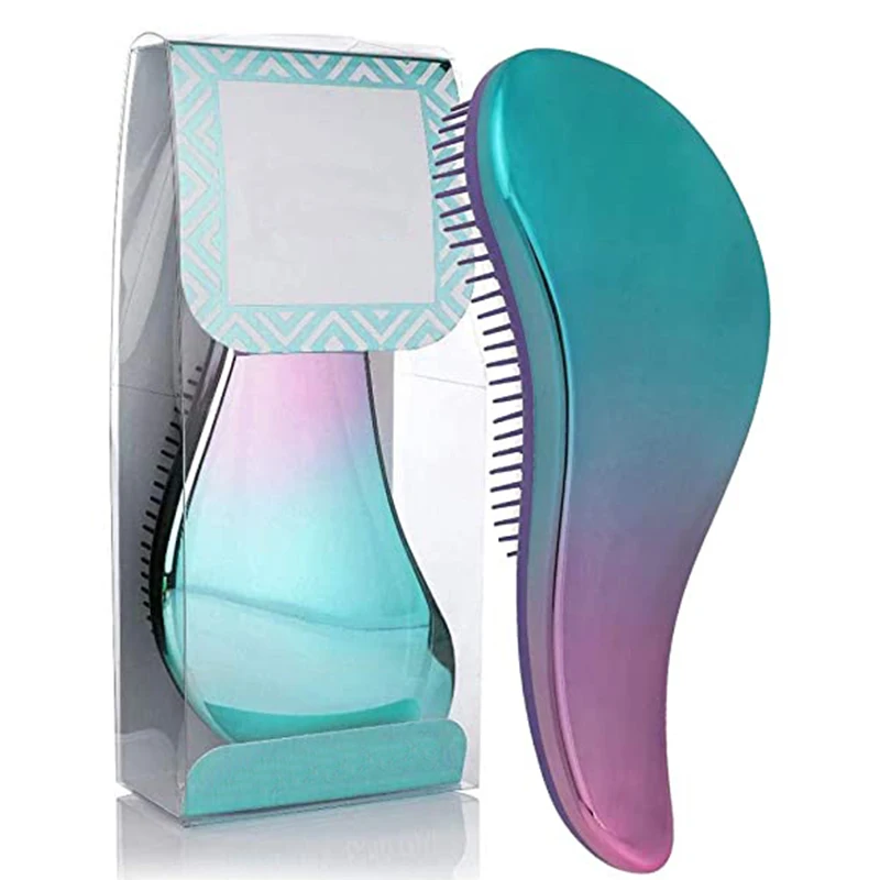 High quality plastic travel detangle comb brush gradient detangling hair brush set custom color