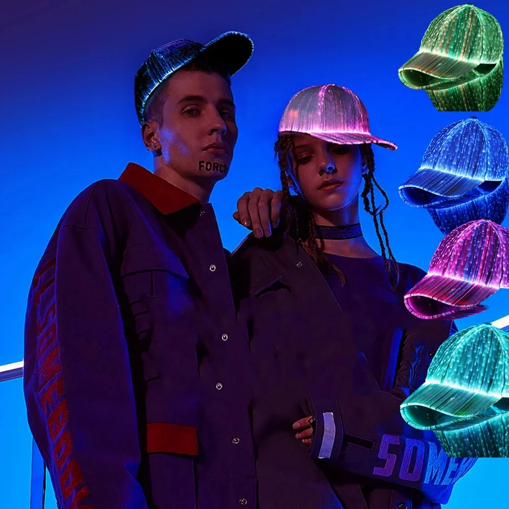 FREE SAMPLE customization led light up shiny party festival hip pop baseball sports hat cap with led light for man woman