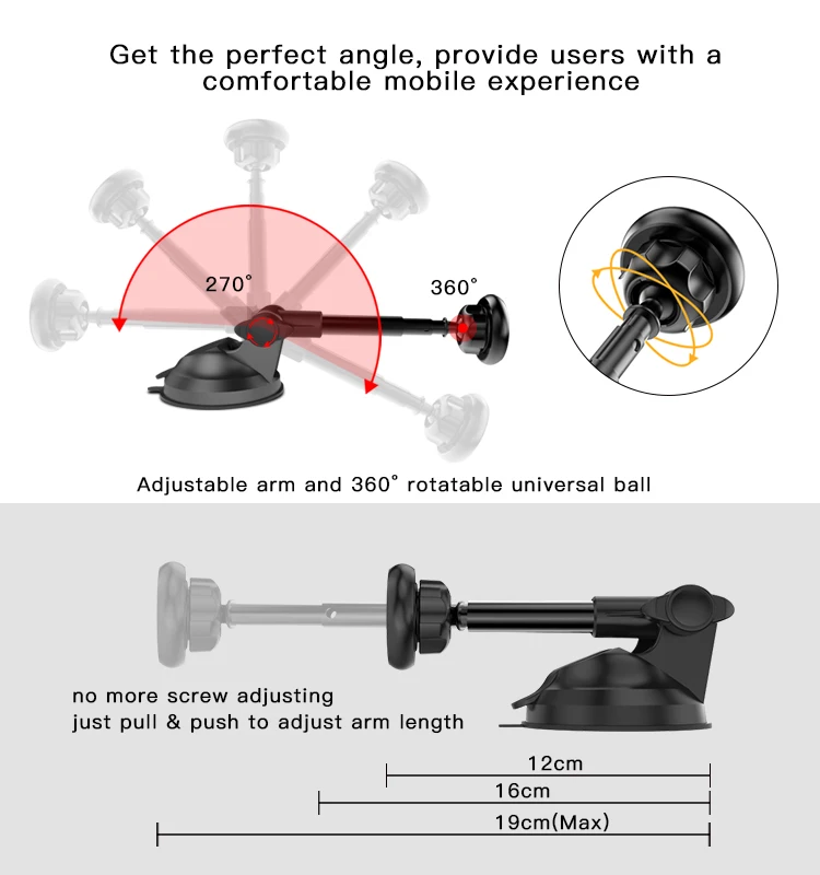 Length Adjustable Telescopic auto tablet mount Windshield 6Pcs Magnet Magnetic Mobile Phone Holder For Car