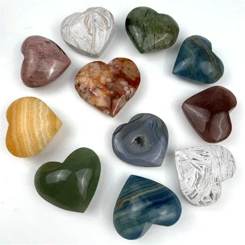 High Quality Reiki Gemstone Healing Stone Natural Crystal Mixed Color Heart For Home Decoration