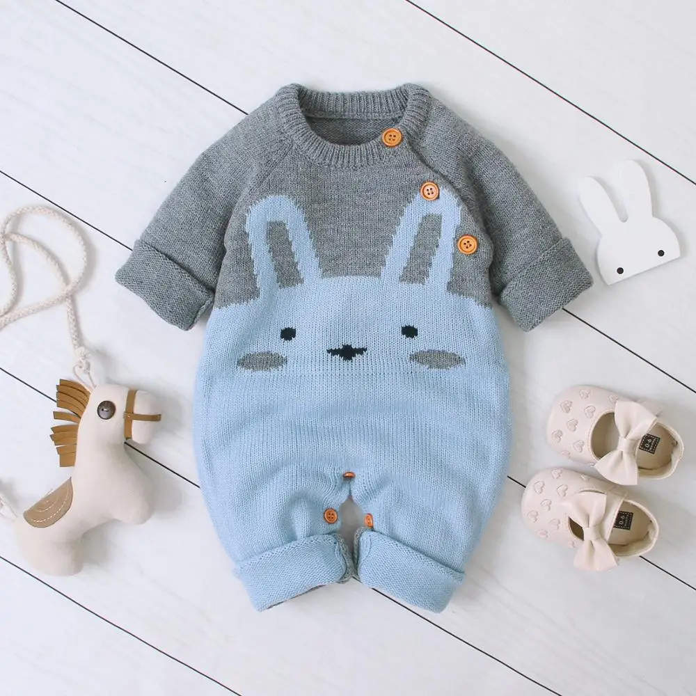 Knit infant bunny winter jumpsuit newborn sweater baby rabbit romper