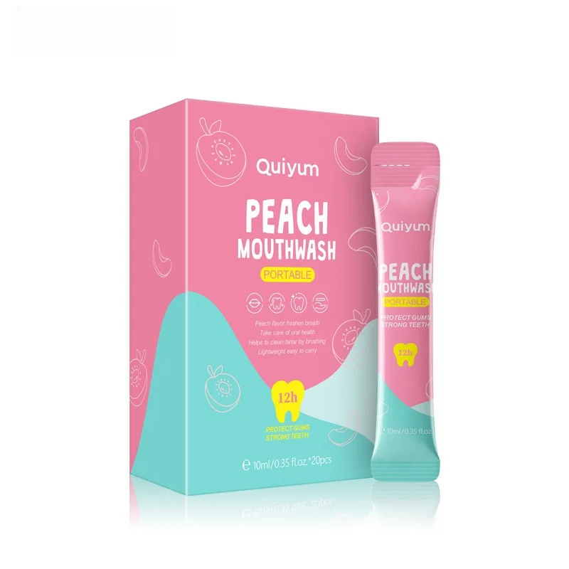 Disposable Portable Peach Flavor Fresh Disinfectant Mouthwash 10ml*20 Mouthwash Mouthwash Bottle Pink Strip 20 Pieces in a Box