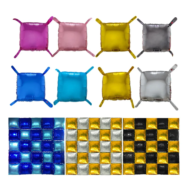 Block Background Wall Balloons DIY Double Sided Tie Birthday Themed Party Foil Decorated Square Balloons