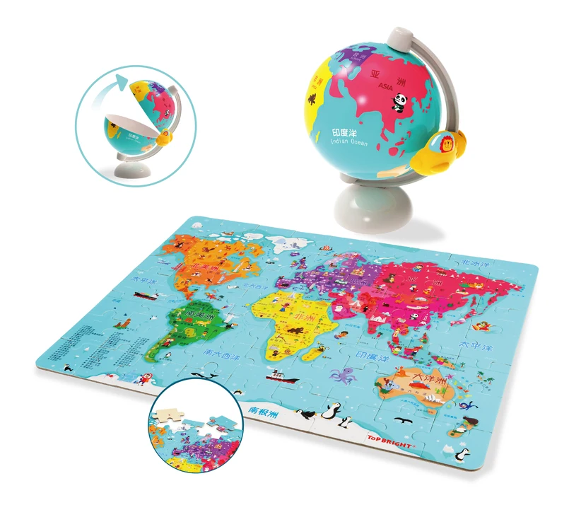 Topbright wholesale baby wooden world map puzzle in globe for kids