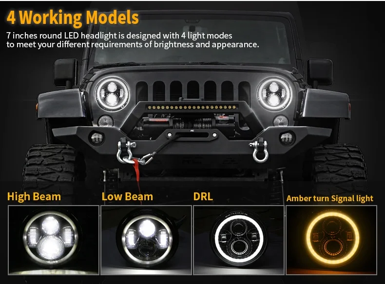 for harleys davidsons 7' led headlight with halo for jeep wrangler JK part for royal enfield headlamp accessories DOT E-mark