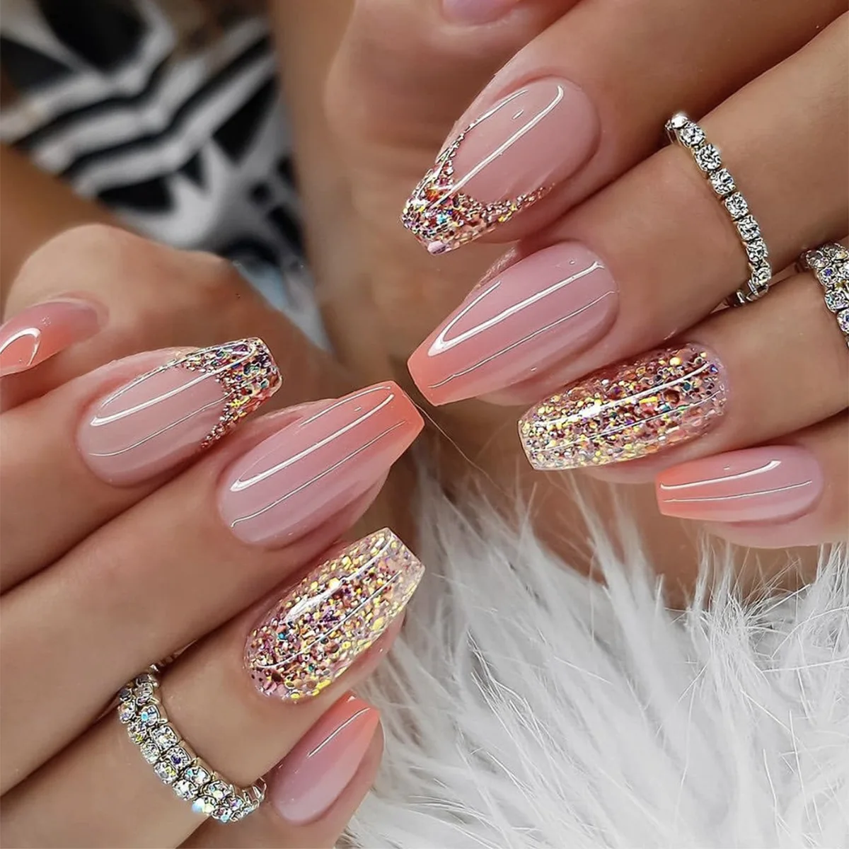 Ready to ship long luxury press on fake nails tip colorful false nails press on nails