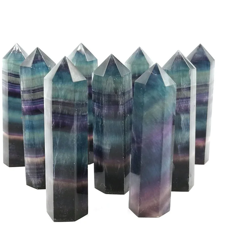 Wholesale Natural Colorful Fluorite Quartz Obelisk Specimen Chakra Crystal Wands