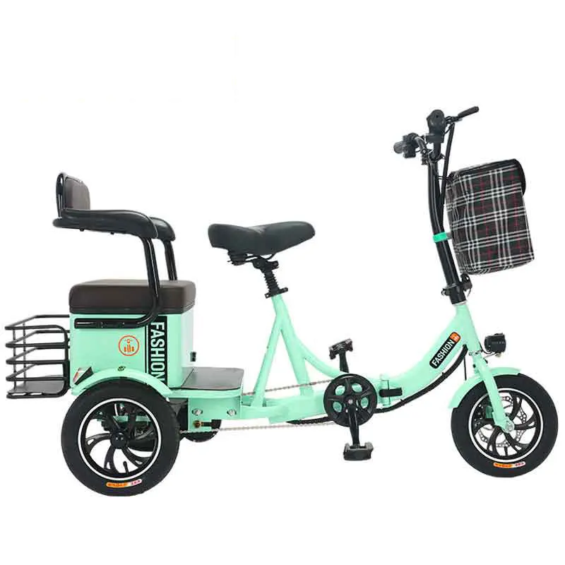 Ultra high endurance Two people Folding bike Foot electric assisted tricycle Pedal assisted three wheeled scooter motorcycle