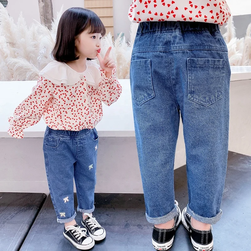 SKYKINGDOM gz longchan Styles Fashion Girl Jean Pants Casual Elastic Waist Washed Blue Denim Kids Boutique Outfit New Jeans girl