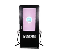 Bluesky 120KW DC EV Charger CCS 1 2 Chademo Ocpp 1.6 J CE Tuv OEM Electric Car Charging Station EV Charger 55 inch media Player