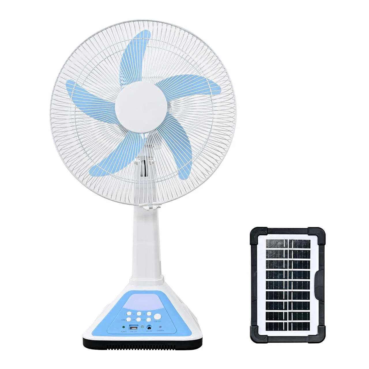 14-Inch Solar DC Table Fan Battery-Powered Mechanical Control Rechargeable Outdoor Solar Battery Fan Garage Use Emergency Fan