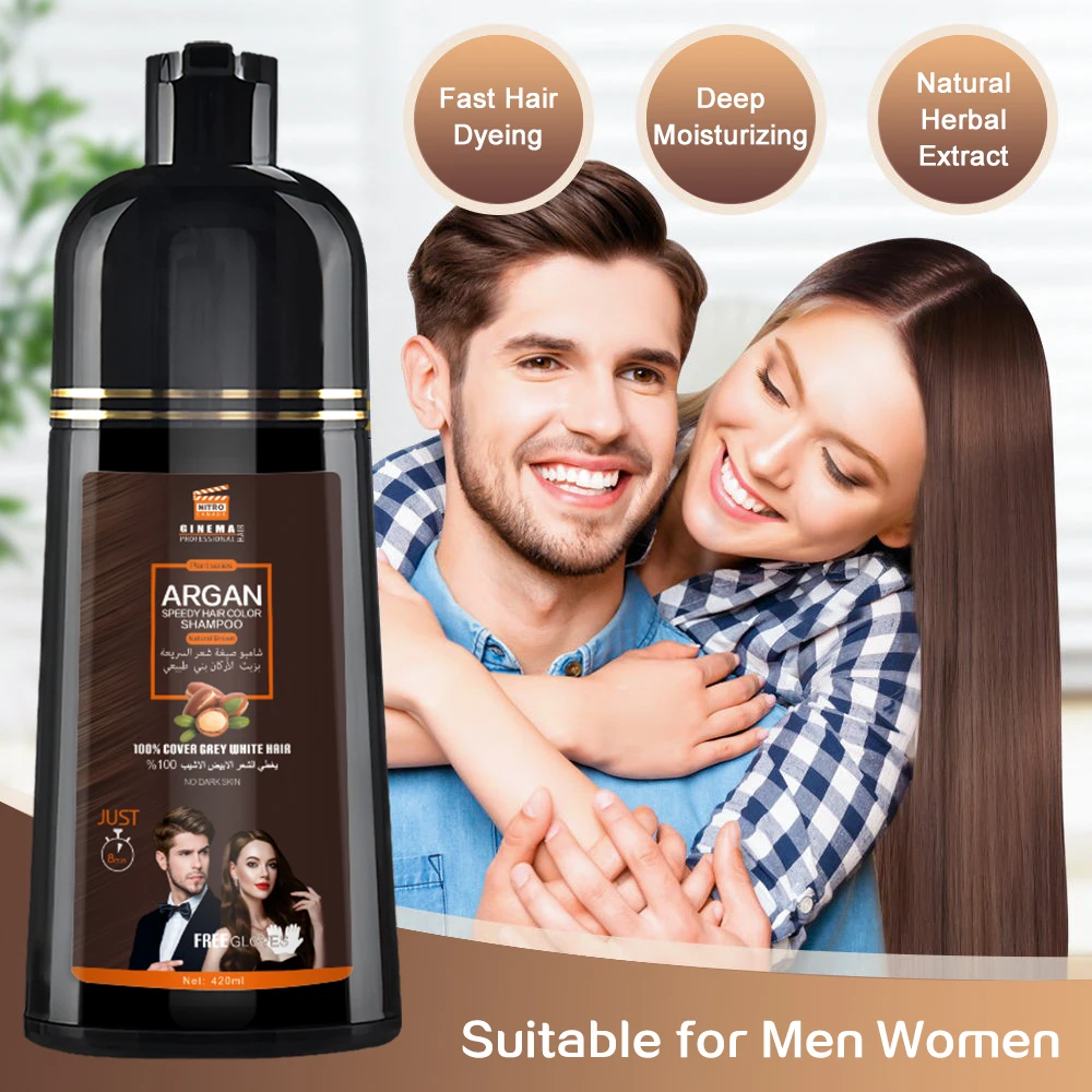 Hair Dye Shampoo Magic Argan Speedy Hair Color Shampoo Wholesale Herbal Brown OEM ODM Permanent Black Hair Shampoo for Man 
