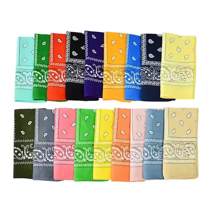Wholesale Custom Logo Orange Paisley Print Design Cotton Polyester Double Fans Square Scarves Bandana Scarf