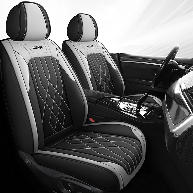 5 Pieces LB Front and Rear Car Seat Covers, Waterproof Nappa Leather Full Set Car Seat Protectors with Headrests Auto