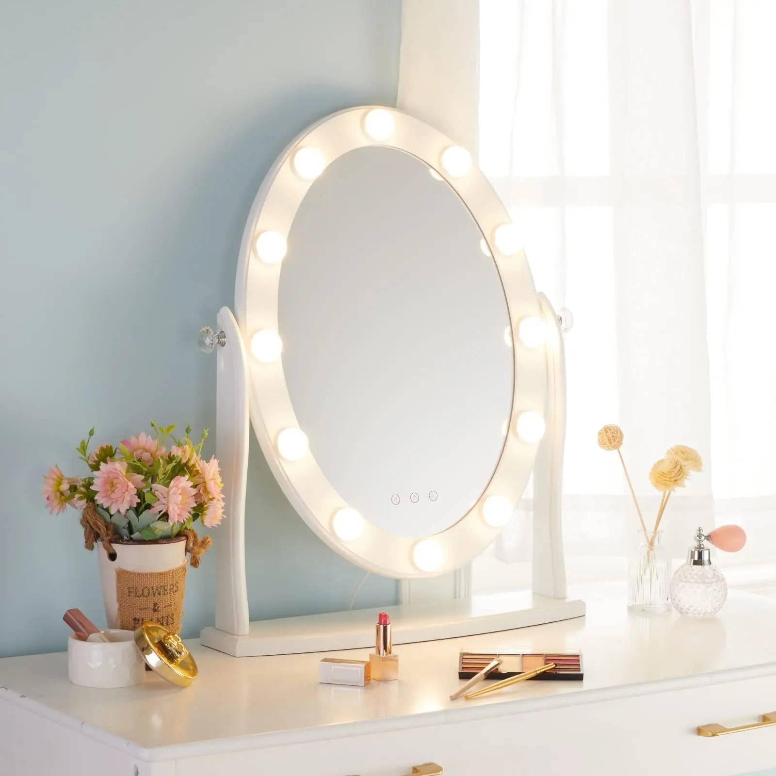 Oval Light Makeup Light  Mirror Led Dressing Hollywood Lighted Vanity Vintage Makeup Mirror