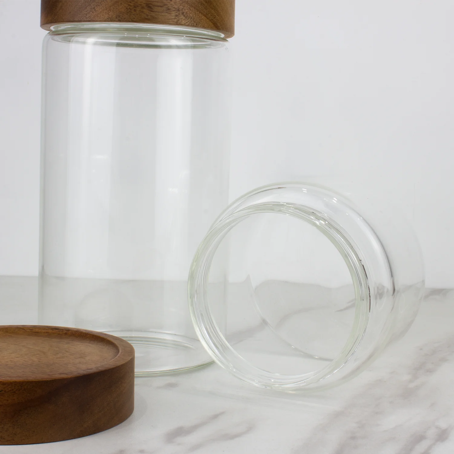 Kitchen Use 500ml 14oz Stackable Sealed Kitchen Canisters Clear Glass Food Glass Jar With Bamboo Lid