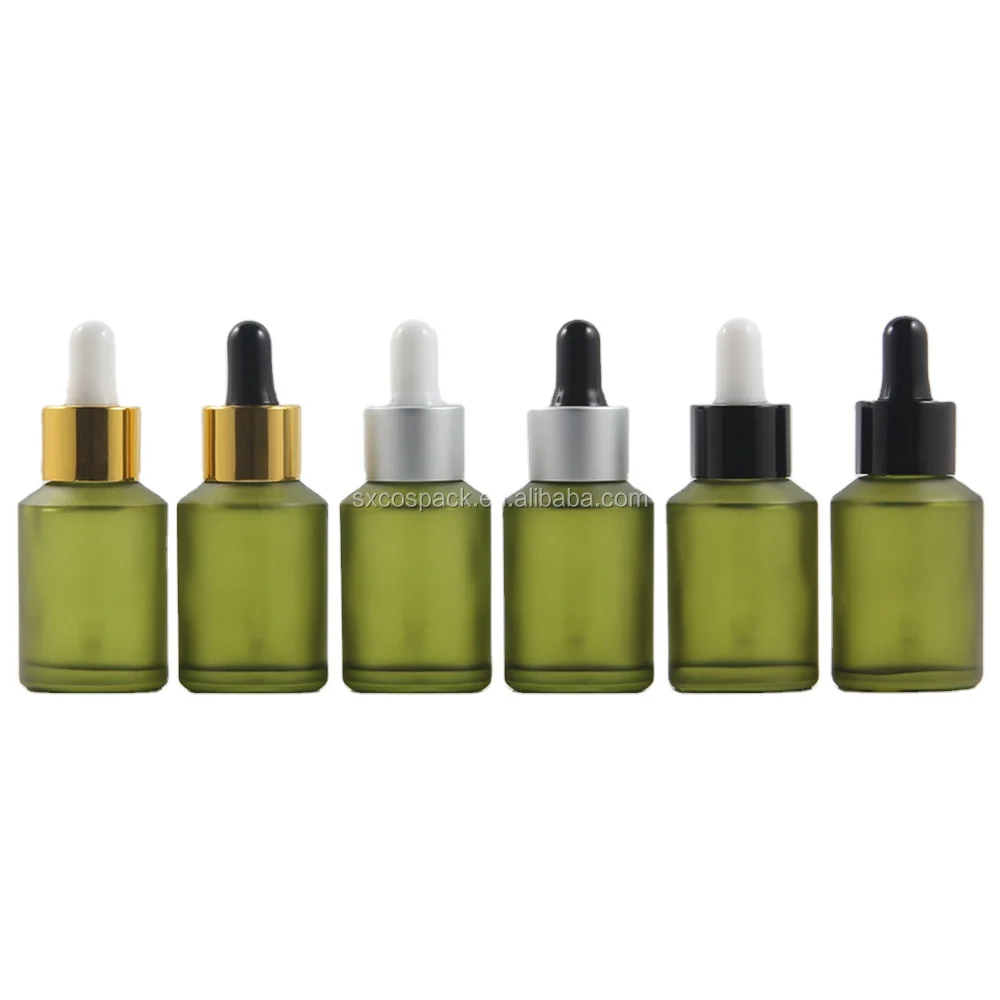 15ml (0.5 oz) 30ml (1 oz) 60ml (2 oz) Green Glass Bottles Skin Cosmetic Oil Sealable Dropper Industrial Serum Screen Printing