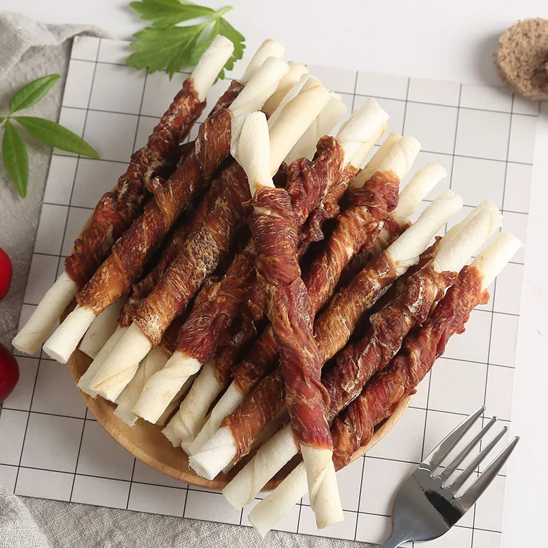 Factory Outlet Rawhide Stick Wrap Duck meat /Chicken meat 12cm 10-12g Wholesale More pet food dog treats