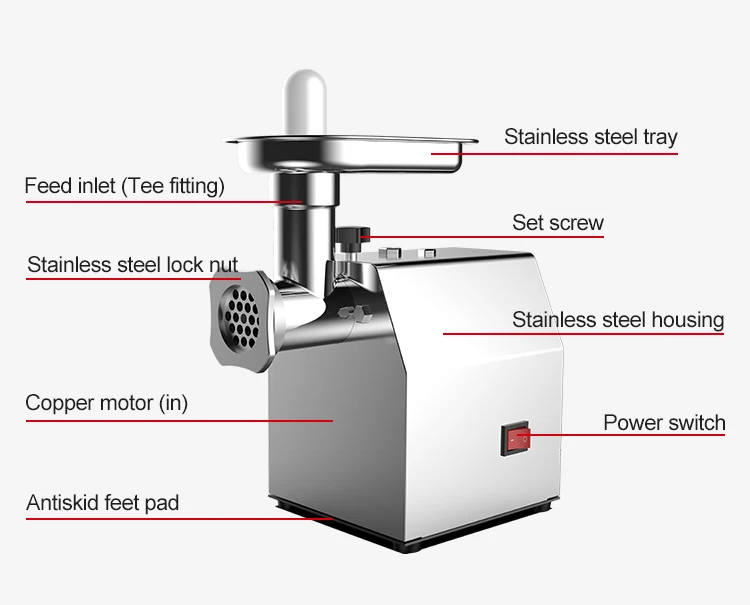 
Vertical stainless steel industrial 1.1kw meat grinder 300 kg/h production capacity meat grinder sizes 8# 