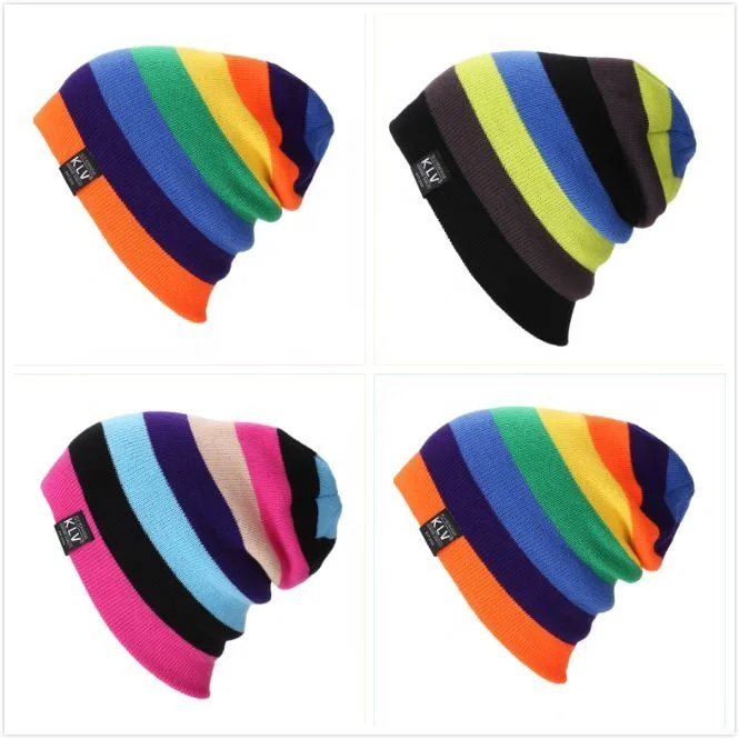 Cheap Multi color Toques Hat  Acrylic  Women Custom Colorful Winter Hat