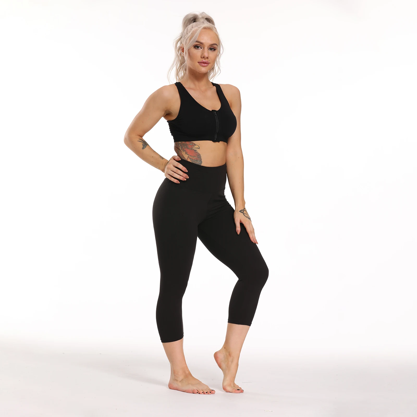 Wholesale Custom Logo Label Print High Waist Soft Leggings Running Cycling Capri Leggings Exercise Capris Breathable For Women