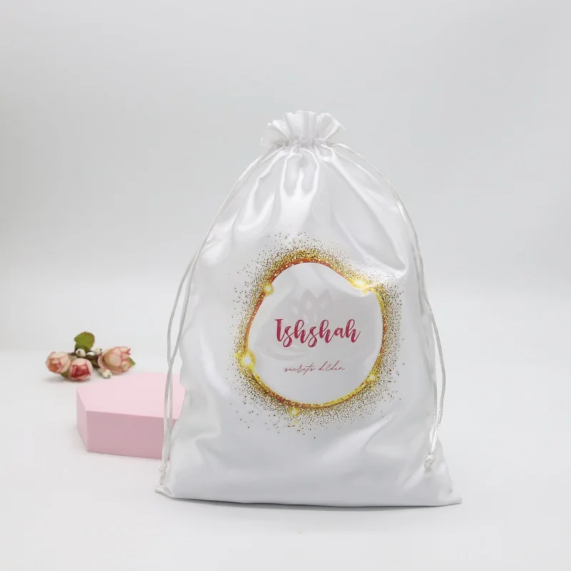 White Wholesale Satin Silk Dust String Bag With Custom Logo Swimwear Purses Wig Packaging Bags