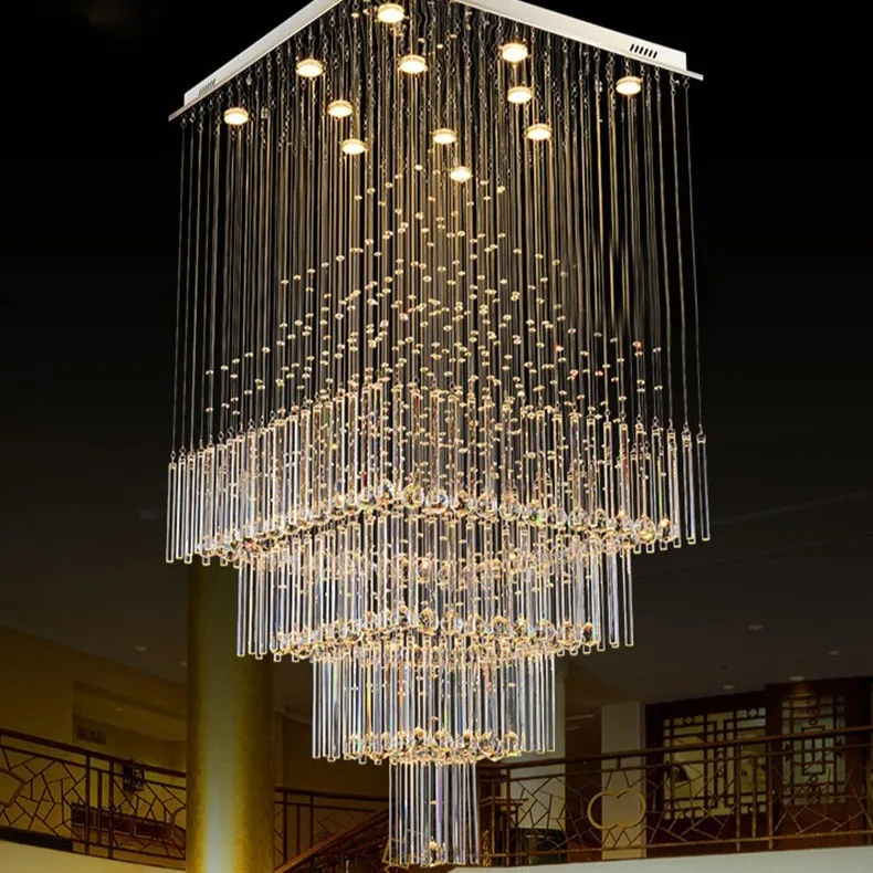 High Quality Luxury Lighting Rectangular K9 Crystal Raindrop Modern Chandelier Pendant