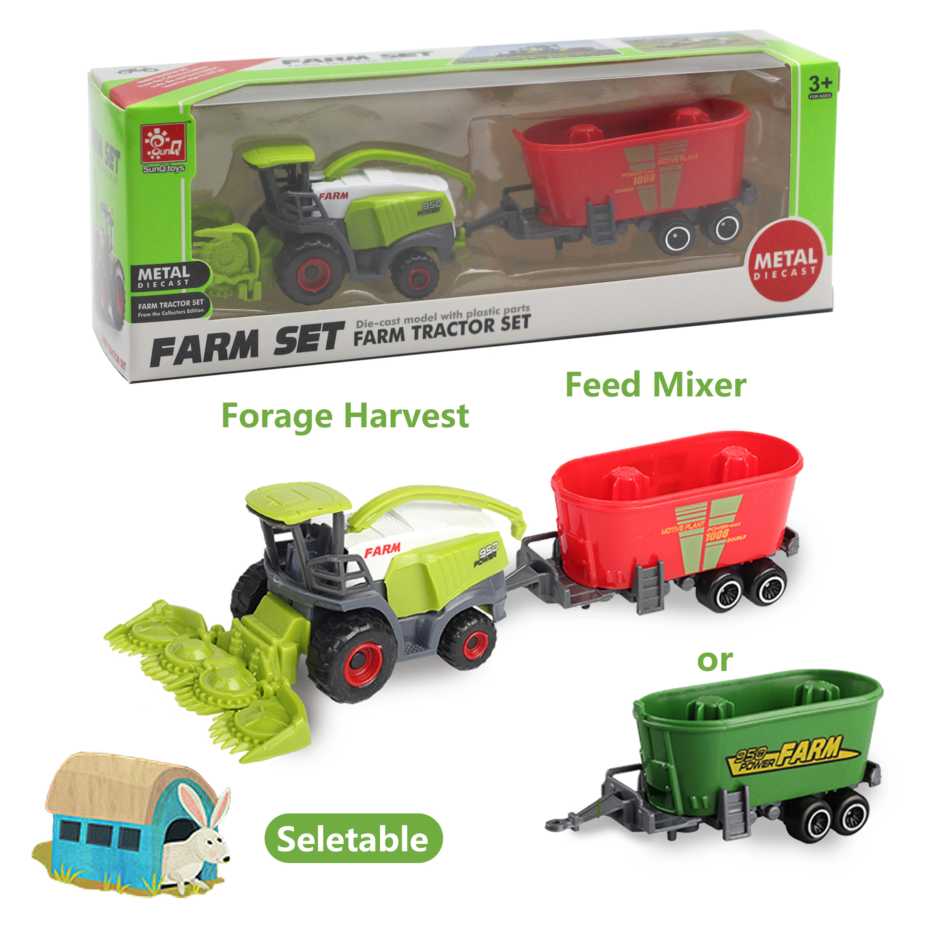 SunQ New arrivals 1/64 ratio 1pc alloy farm truck toy tractors for children